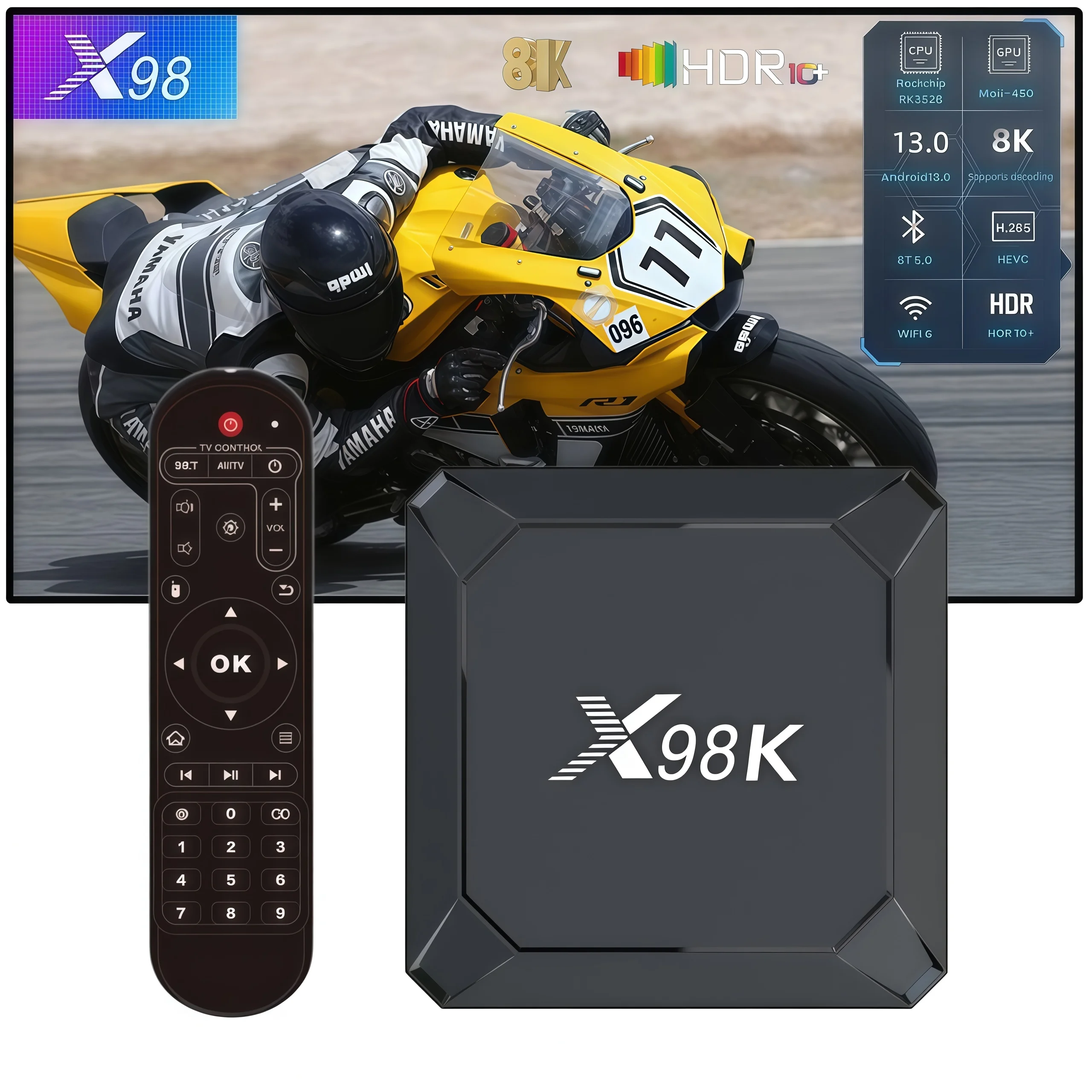 TV Box X98K con Android 13, RK3528 Quad Core, WiFi 6, BT5.0, Reproductor Multimedia Inteligente 8K, 4G+32G, USB3.0, Entretenimiento en el Hogar