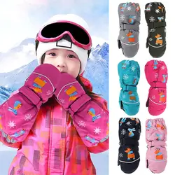 Cute Cartoon Winter Children Ski Gloves Thick Warm Non-slip Mittens Waterproof Windproof Outdoor Sports Gloves