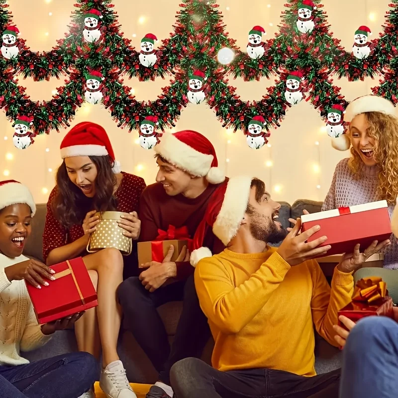 1 قطعة اضافية طويلة 78.74 "/393.7" عيد الميلاد جارلاند مع ثلج زينة أحمر أخضر دائم البلاستيك داخلي في الهواء الطلق عيد الميلاد ديكور