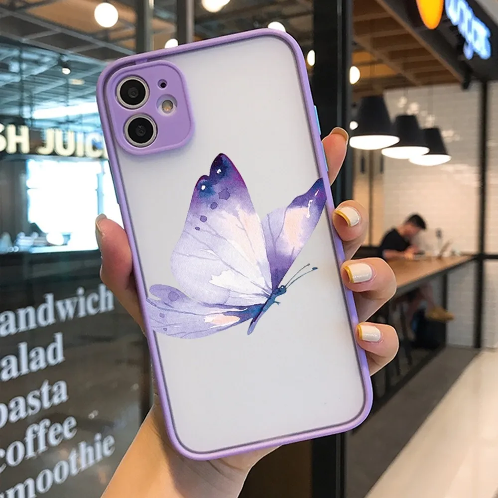 Beautiful Butterfly Phone Case for iPhone 14 11 12 13 Mini Pro Max 8 7 Plus X XR XS MAX Translucent Matte Cover image 6