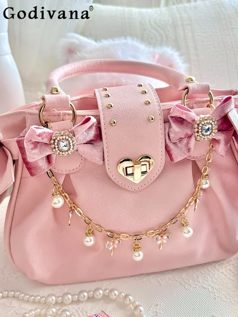 

Sweetheart Girl Japanese Original Lace Bow Handbag Large Capacity Daily Commute Versatile Doll Feeling Lolita Messenger Bag