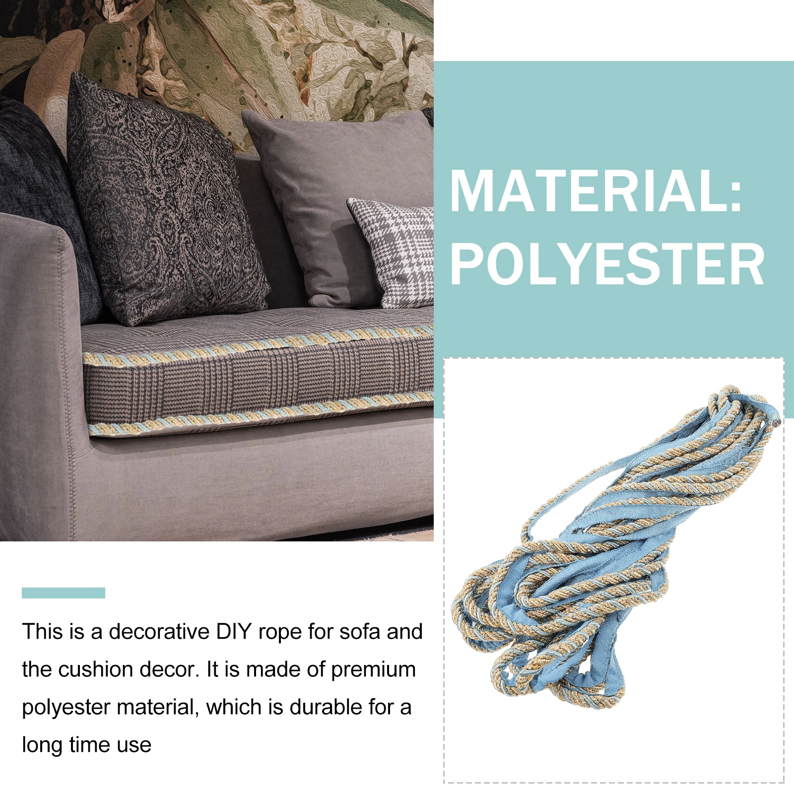 

Cord Trim Twisted String Embossed Rope Pillow Decor Four Braided Sofa Wire DIY Supply Blue Polyester Long Repair