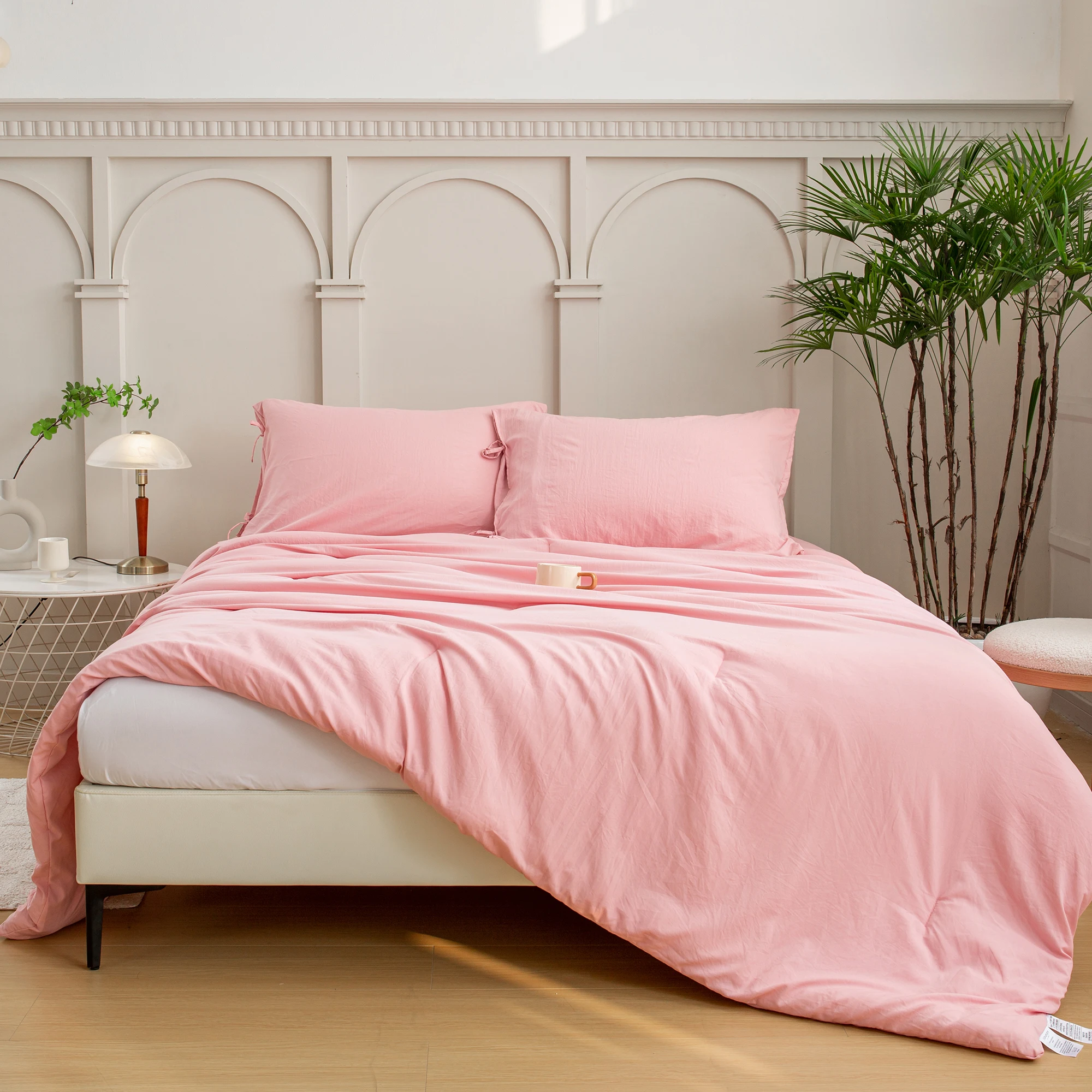 

Queen size (90"x90") Comforter Set, Super Soft Washed Polycotton Fabric, Lightweight but Warm for All Season Use-Pink