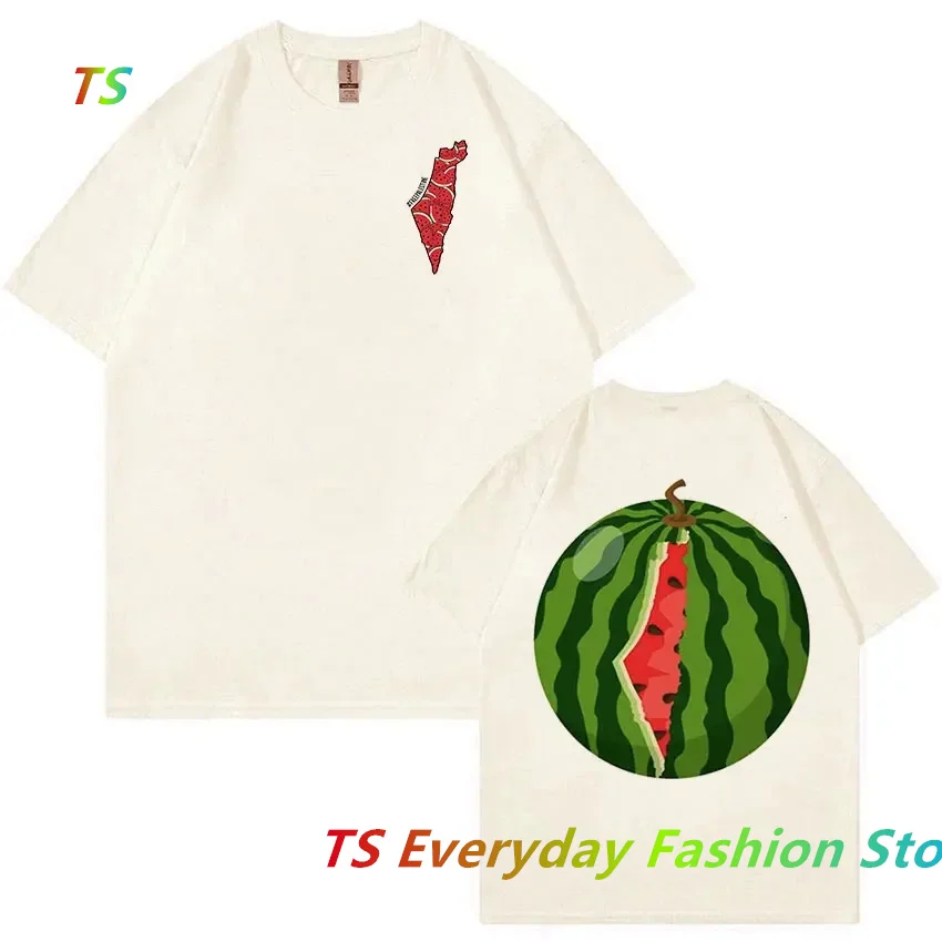 Funny Watermelon Double Sided Graphic T Shirts Men\'s Cotton T-Shirt Fashion Tops Summer Women Cotton T-Shirt Oversized Tees