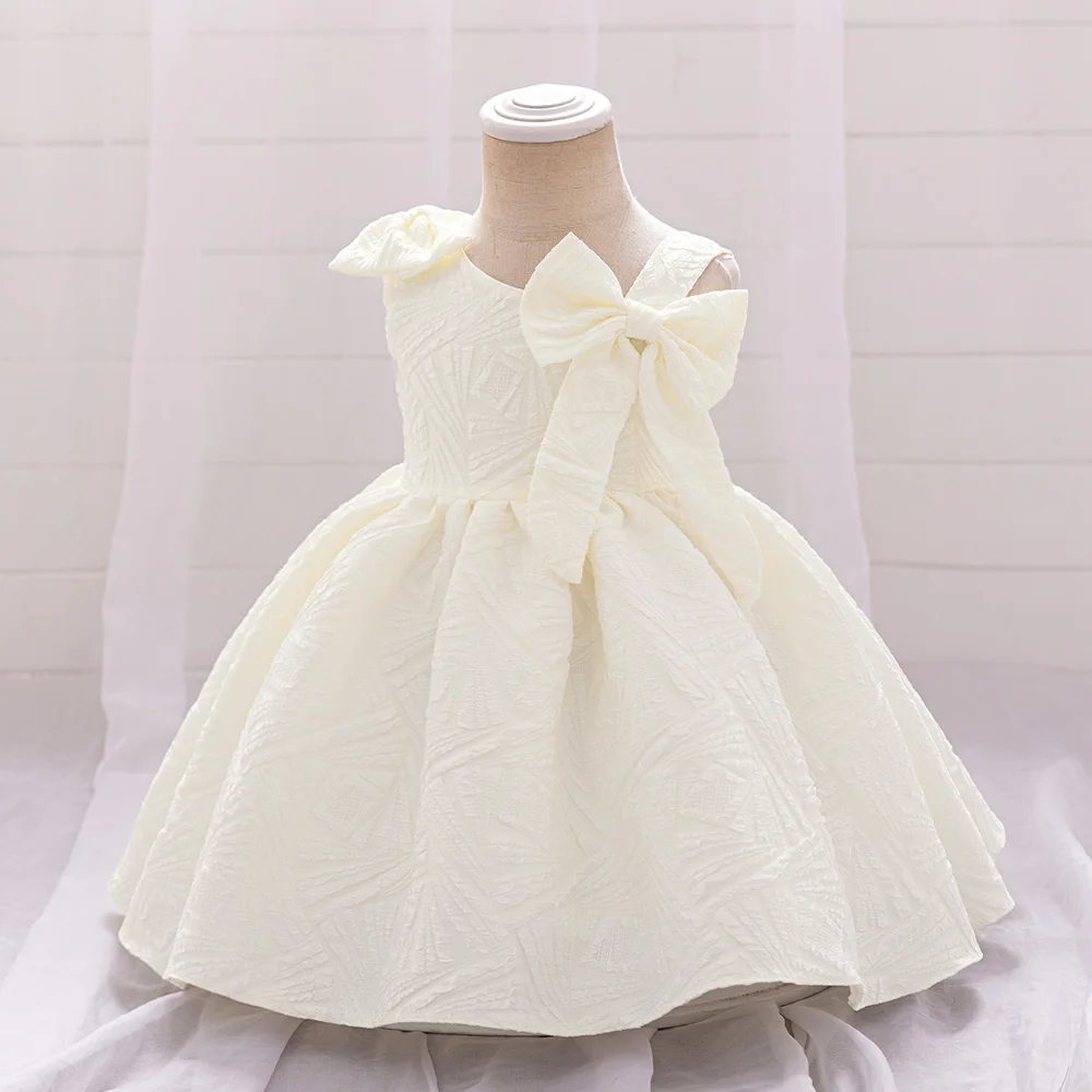 Baby Baptism Bow Party  Girls Dress Elegant White 1st Birthday Wedding Dresses for Girl Princess Bridemaid Evening Gown Costumes