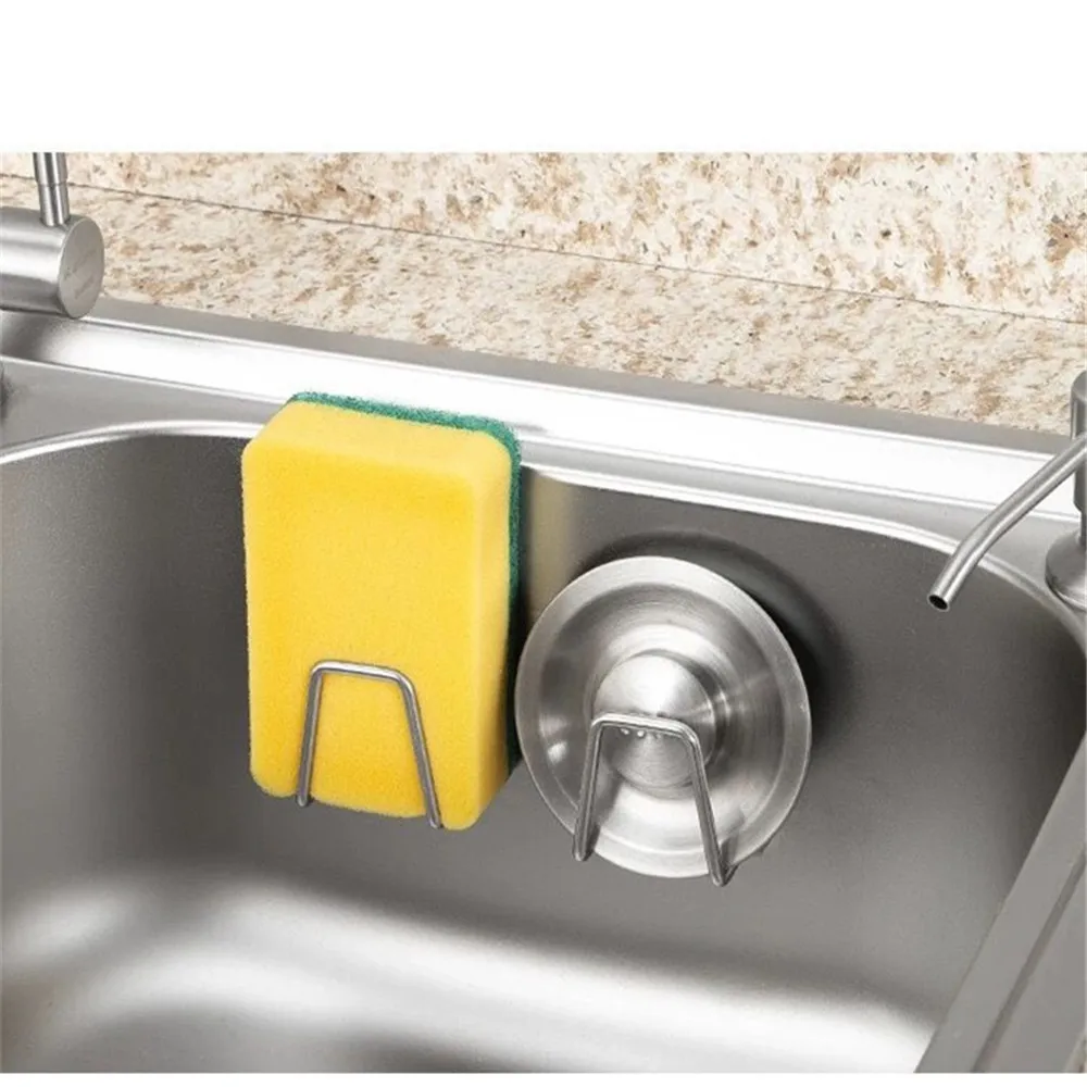 Kitchen Adhesive Strong Wall Hanger Hook Sink Sponges Holder Drain Drying Rack Storage Organizer Bathroom Suction Cup Stainless view 3