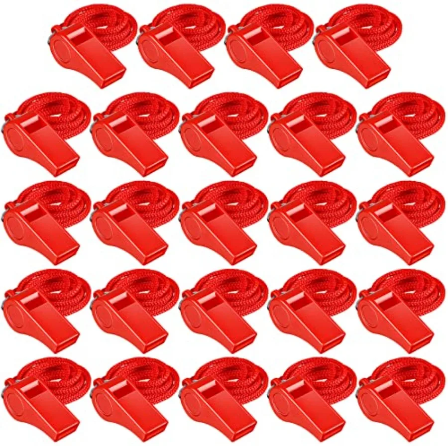 24 قطعة صفارات للمدربين صافرة بلاستيكية حمراء مع الحبل السائبة الرياضة بصوت عال هش لتدريب الحكم كرة القدم الدفاع عن النفس