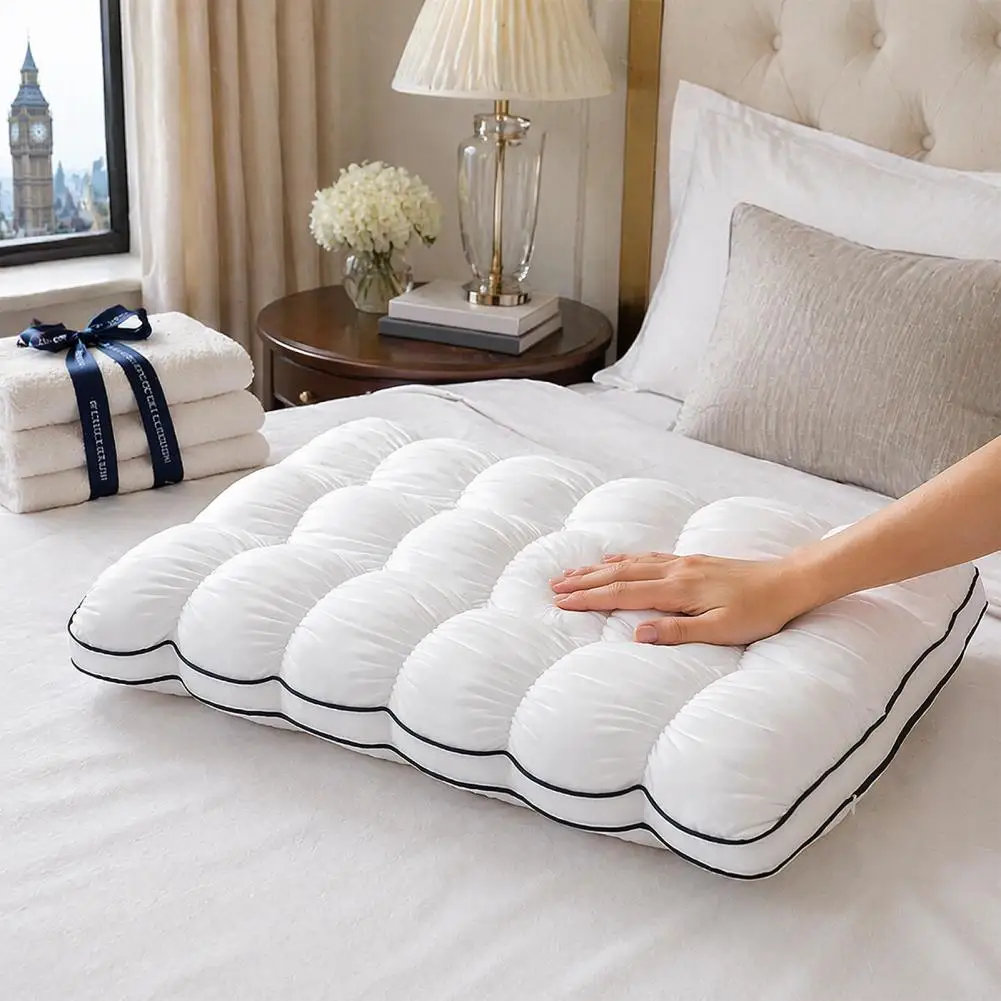 Fluffy Supportive Pillow Sleeping Pillow Puff Sleeping Pillow Soft Fluffy Cloud Cushion Breathable Quilted Grid Design for Side