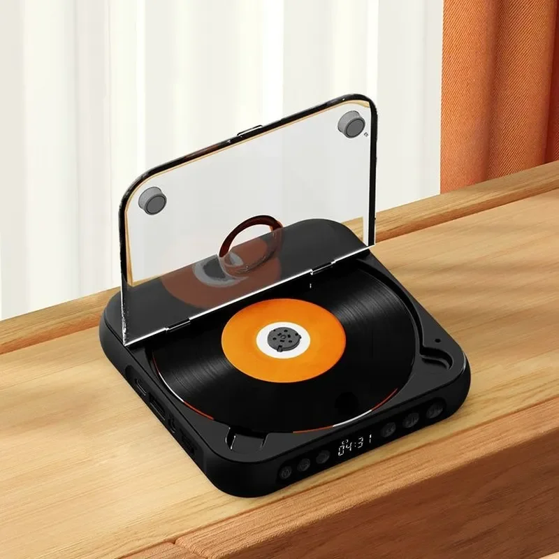 Portable Bluetooth CD Player Retro Vinyl Record Turntable Walkman Disc Music Gift for Home Desktop Audio System Vintage Style