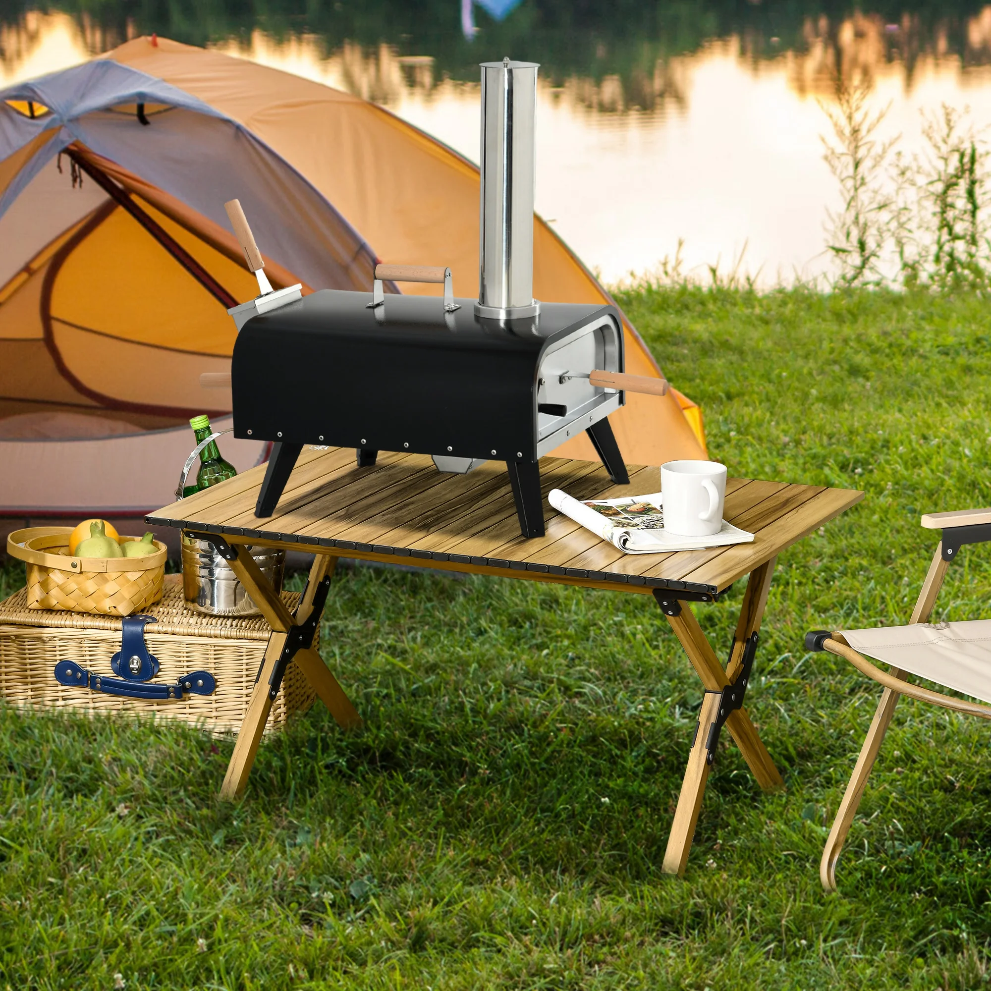 Portable Outdoor Pizza Oven with Rotating Stone