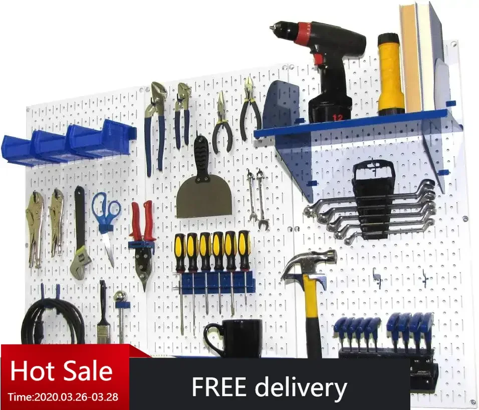 Pegboard Organizer Wall Control 4 ft. Metal Pegboard Standard Tool Storage Kit with White Toolboard and Blue Accessories