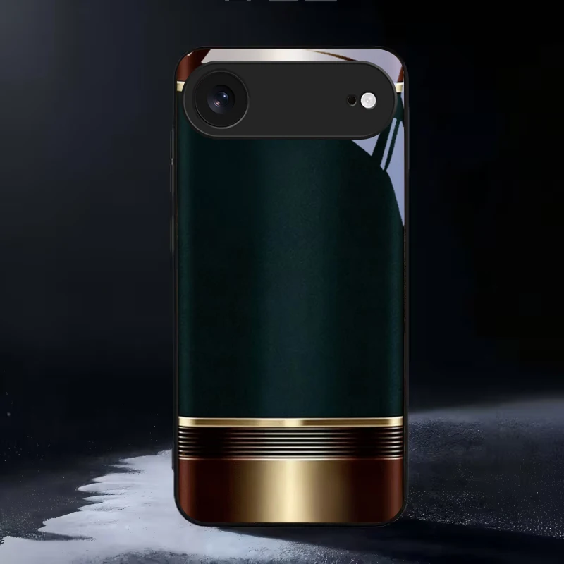 Noble Retro Metal Frame Black Glass Phone Case For iPhone 11 Pro 12 13 mini 14 15 Pro Max 16 E 17 Air XS Max XR 8 7 Plus X Cover