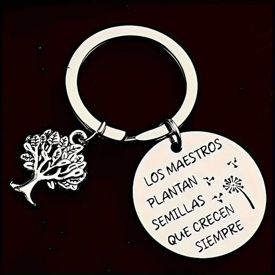 1/5/10/20/50/100pcs Spanish Stainless Steel Teacher Appreciation Day Gift: Engraved Keychain with 