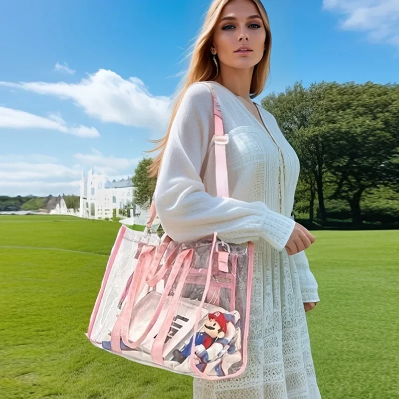 

2025 Portable Waterproof PVC Beach Bag Large Capacity Clear Transparent Tote Ba g Shoulder Bag Luggage Ba g Swimming Handbag Fit