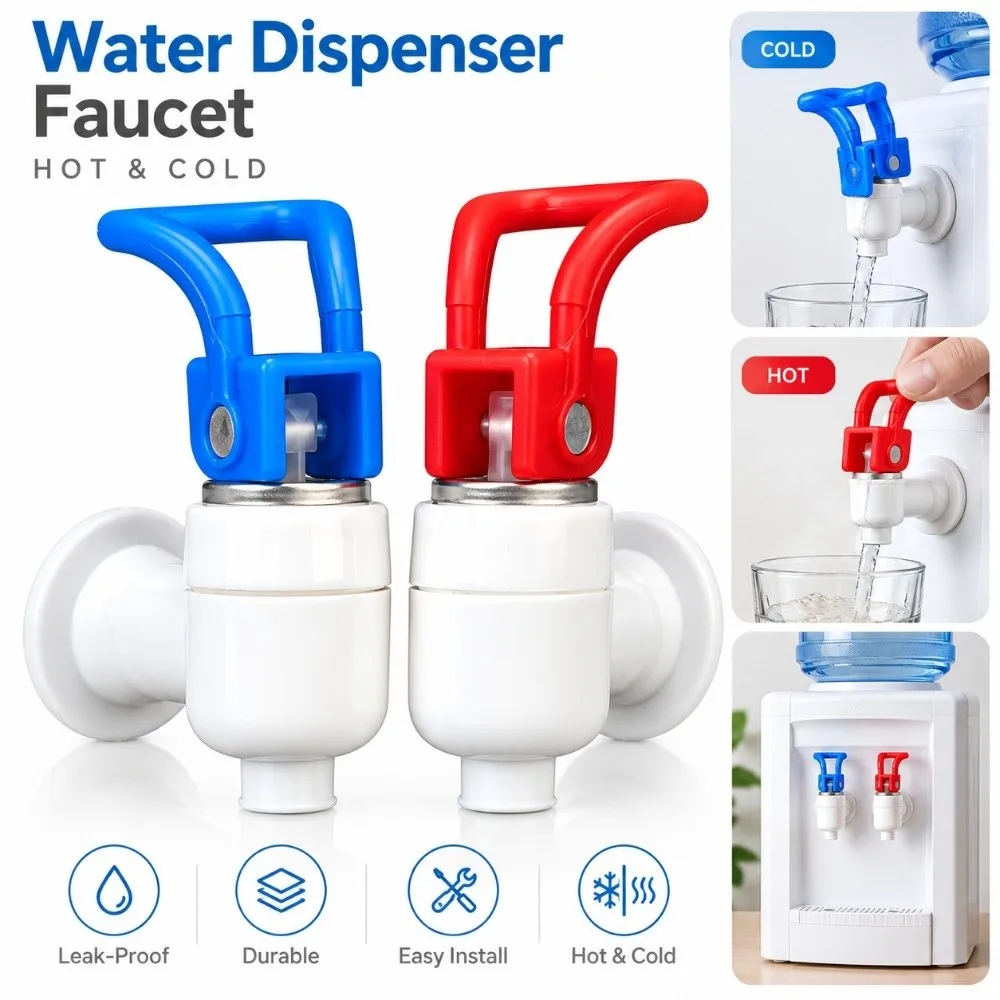 New Plastic Water Dispenser Faucet Push Type Water Tank Drinking Fountain Valve Red Blue Replacement Tap Home Use