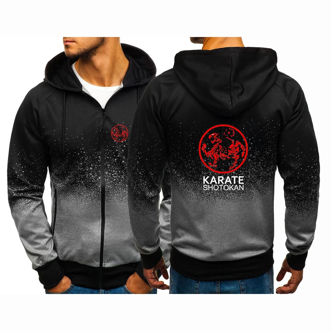 Shotokan Karate 2024 Men's New Printed Long Sleeves Gradient Color Zipper Hoodies Sweatshirts Fashion Casual Coats Pullover Tops