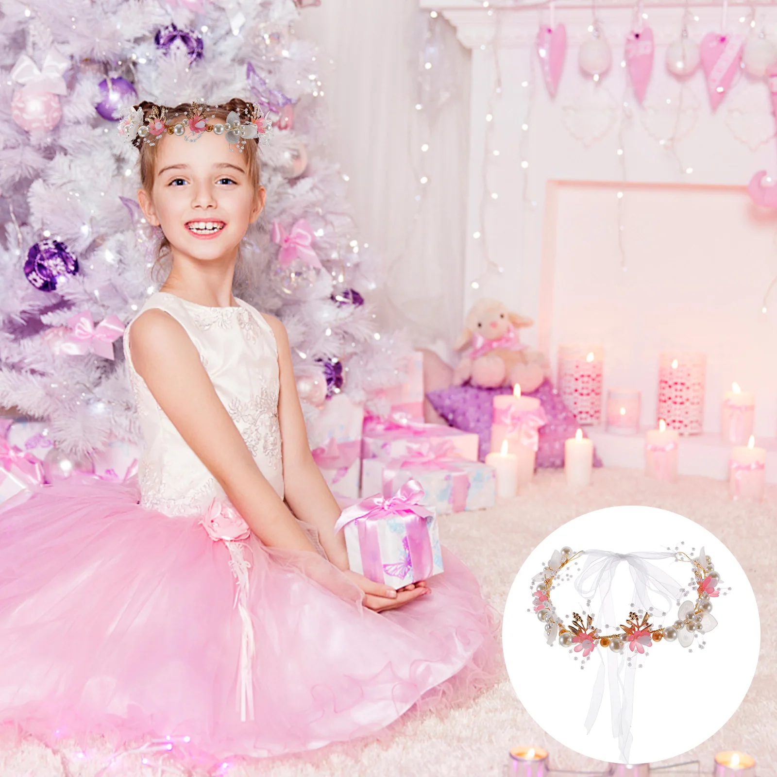 

Flower Girl Pearl Hair Accessories Wedding Bridesmaids Prom Hair Accessories Flower Crown Toddler Headpiece