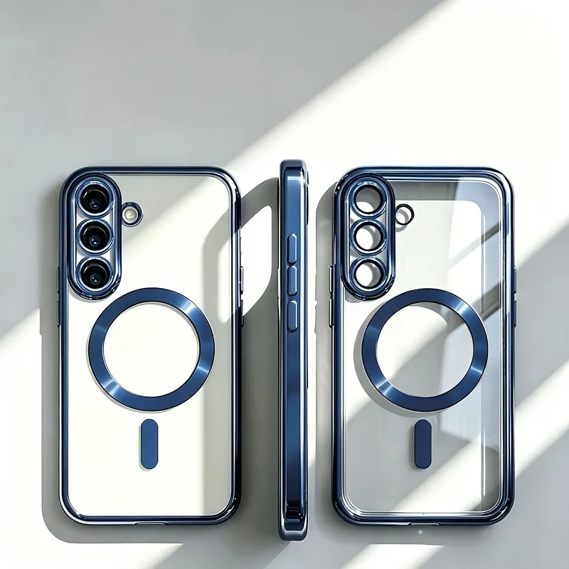 Transparent Plating Magnetic Wireless Charge Case for Samsung Galaxy S26 S25 S22 S21 Ultra Plus S24 S23 FE Lens Protection Cover
