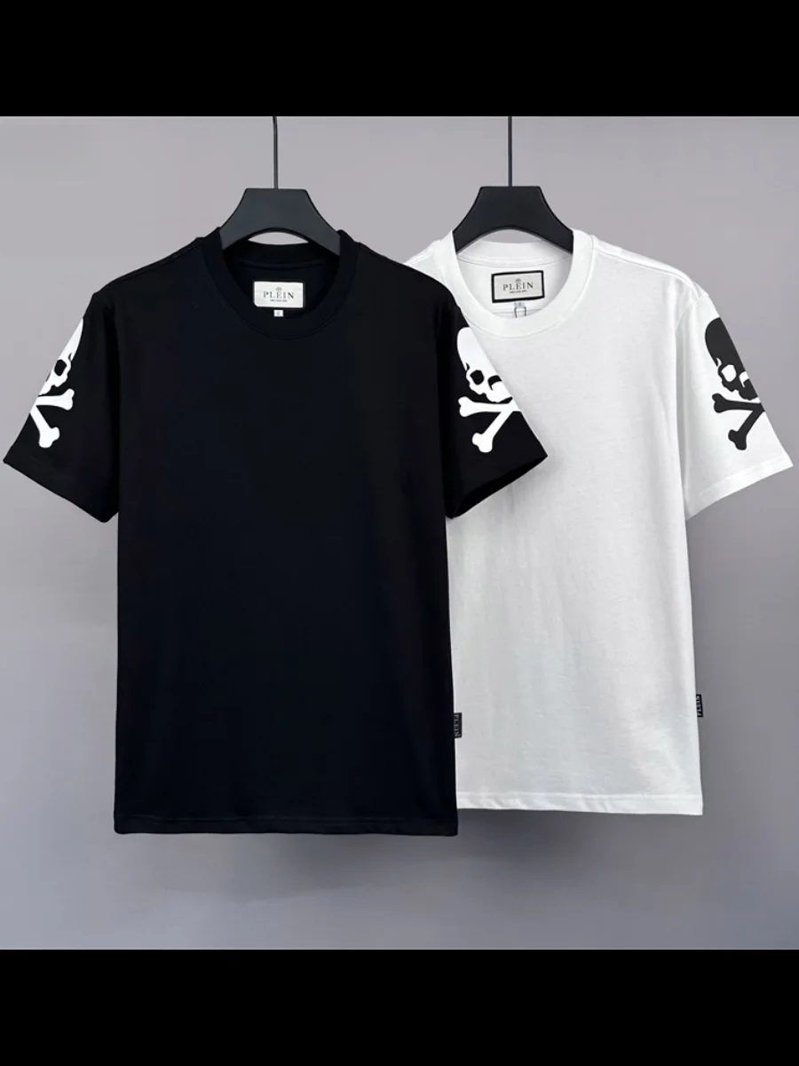 

Summer 2024 Men's Loose Fit Cotton T-irt ort Sve Print Faionable American Brand Skull Head Design Cool Feeling irt