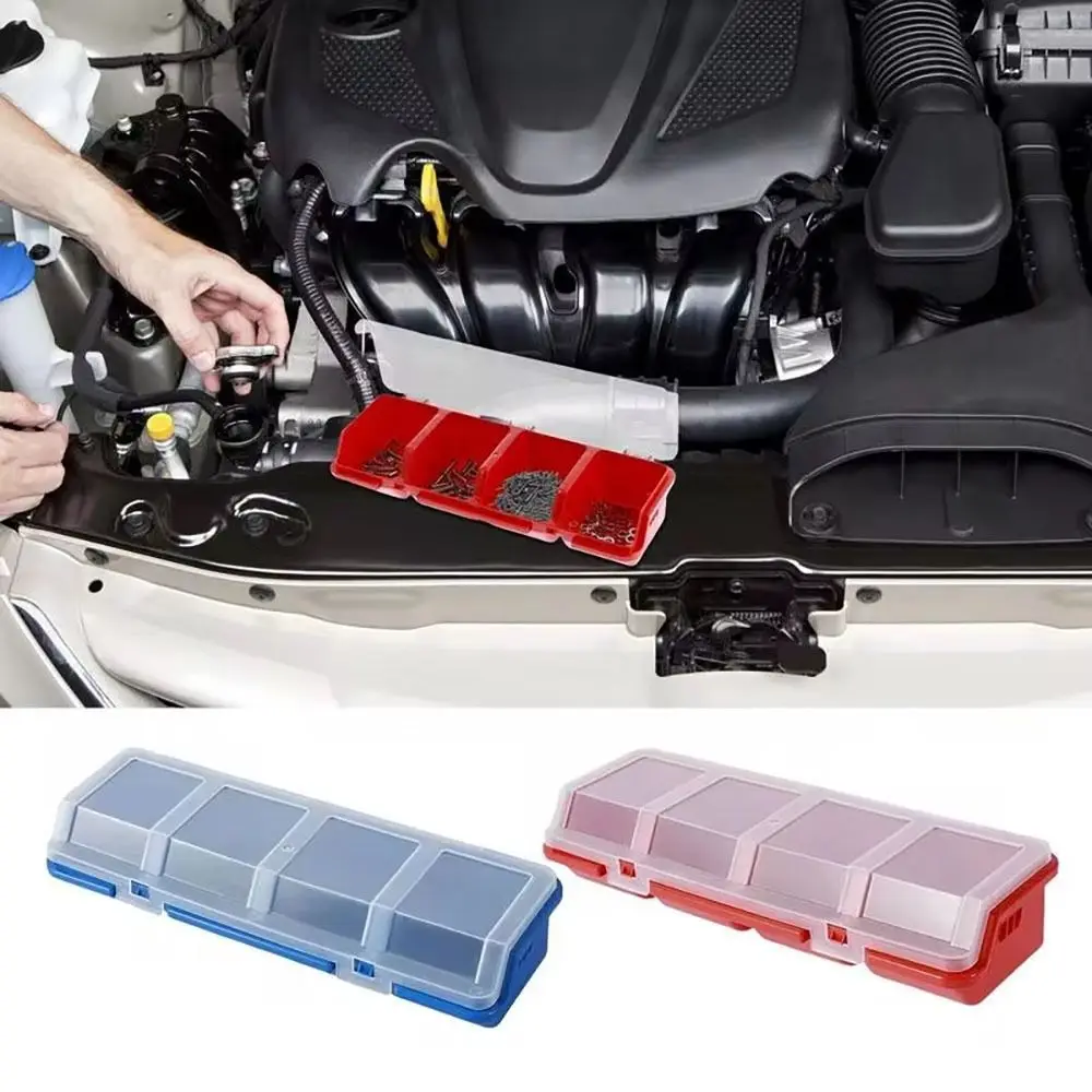 1Pcs Durable 4 Compartments Parts Storage Box Blue Red Display Screw Organizer Box Plastic with Lid Tool Part Container Bin