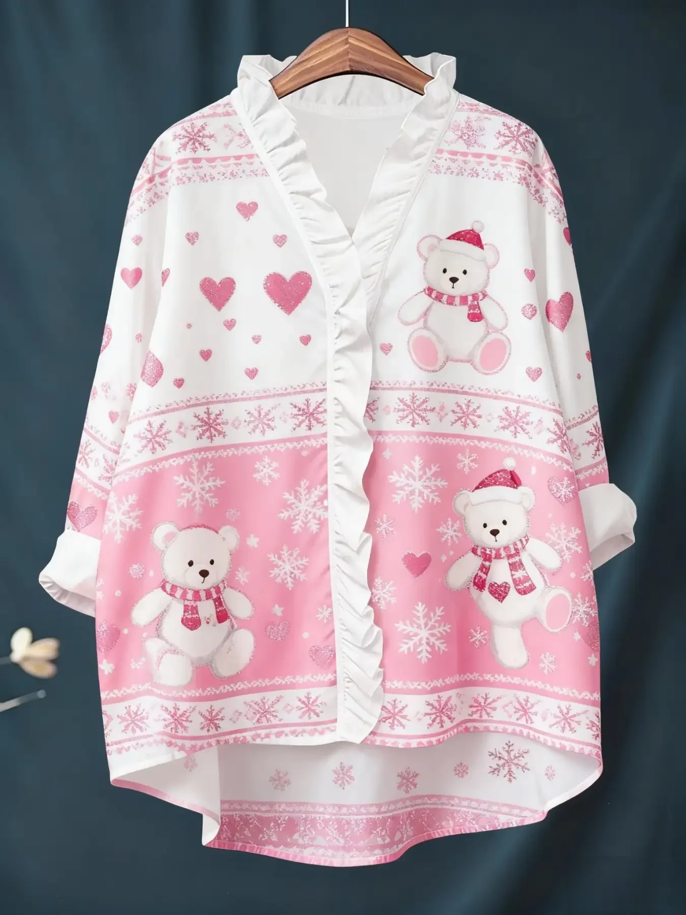 2026 new women's printed long sleeved shirt with ruffled collar, Dress up for date night tops