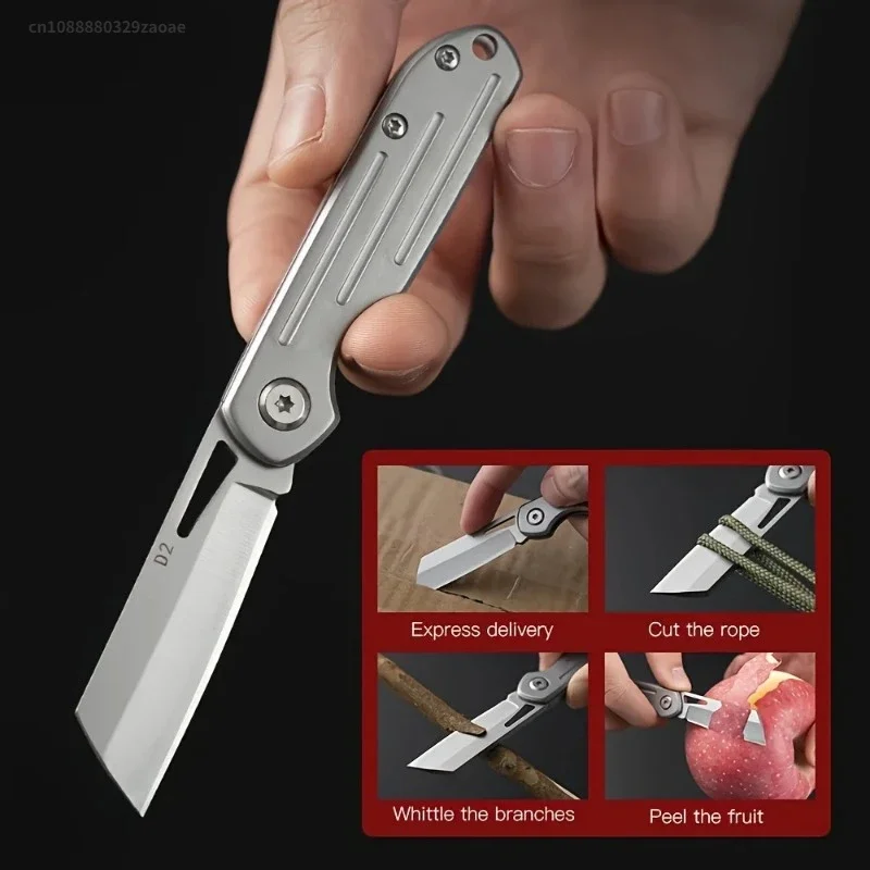 New D2 steel outdoor keychain men\'s pocket knife, stainless steel camping folding knife, EDC hunting survival knife