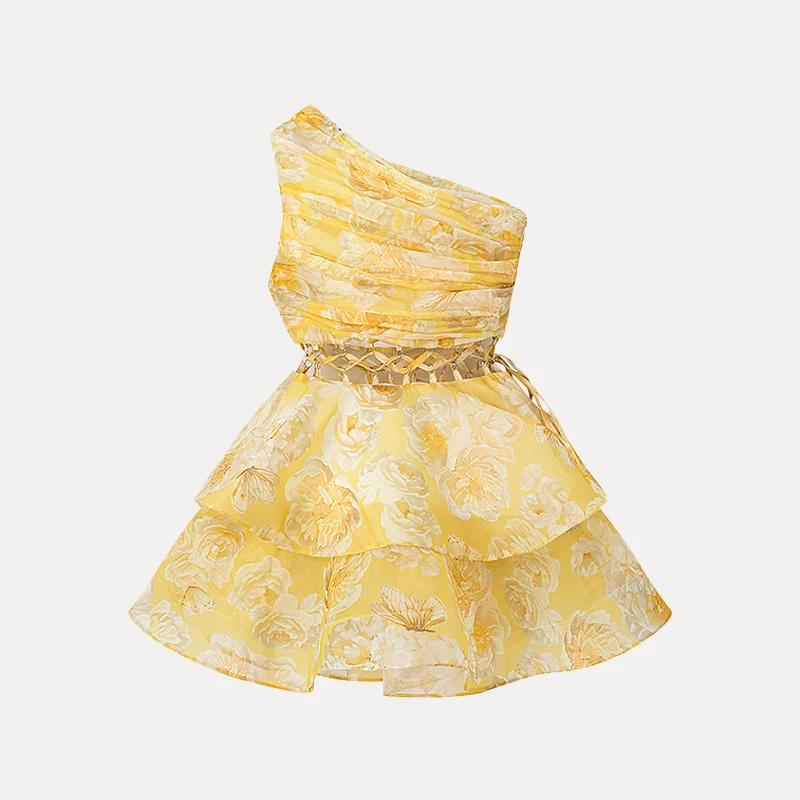 Faionable Floral Print Single oulder Waist-Cut out Women's Dr Summer 2025 New Arrival Ele Hollow out Design Dr