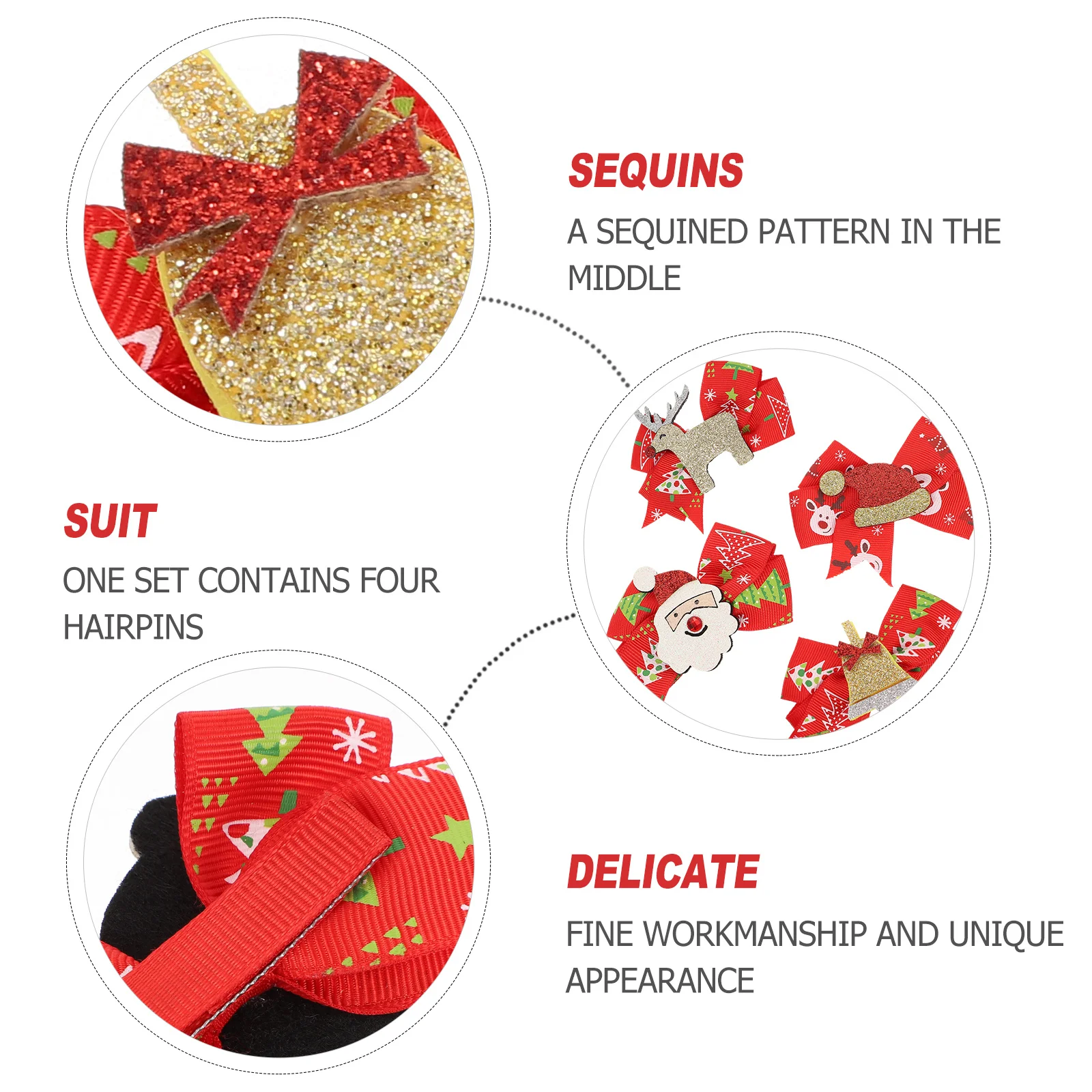 

4Pcs Xmas Reindeer Hair Clips Cartoon Bowknot Christmas Party Hairpin Hair Accessories Gift Xmas Barrette