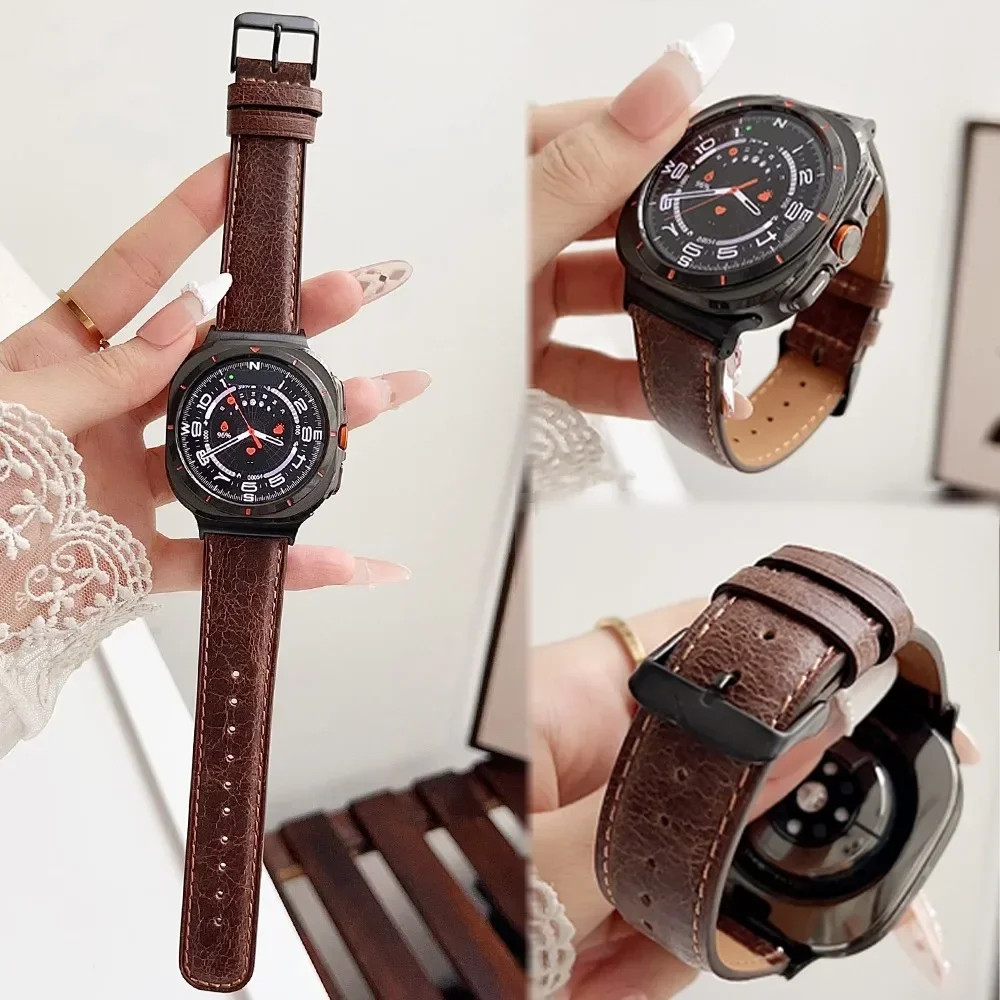 pop-for-samsung-galaxy-watch7-ultra-round-tail-crazy-horse-grain-leather-strapfor-galaxy-watch7-ultra-47mm-leather-strap