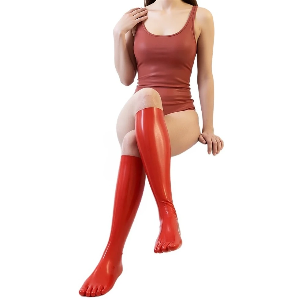 

Красные латексные чулки с раздельными пальцами, ручной работы, для косплея и клубных костюмов