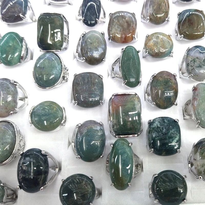 Natural Indian Agate Rings Semi-precious Stone Rings For Men 50pcs/Pack