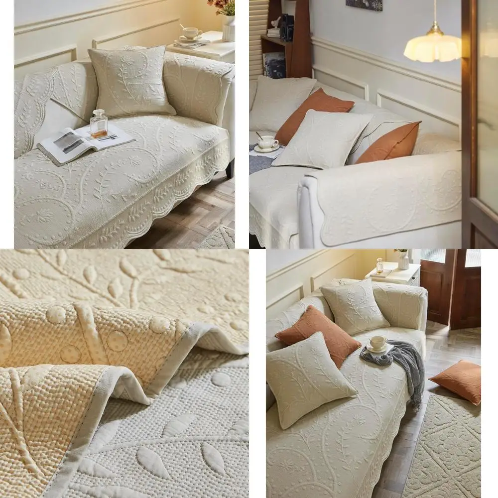 

Floral Embroidered Quilted Couch Cover - Non-Slip Sofa Slipcover for Pets and Kids, Loveseat Recliner Protection