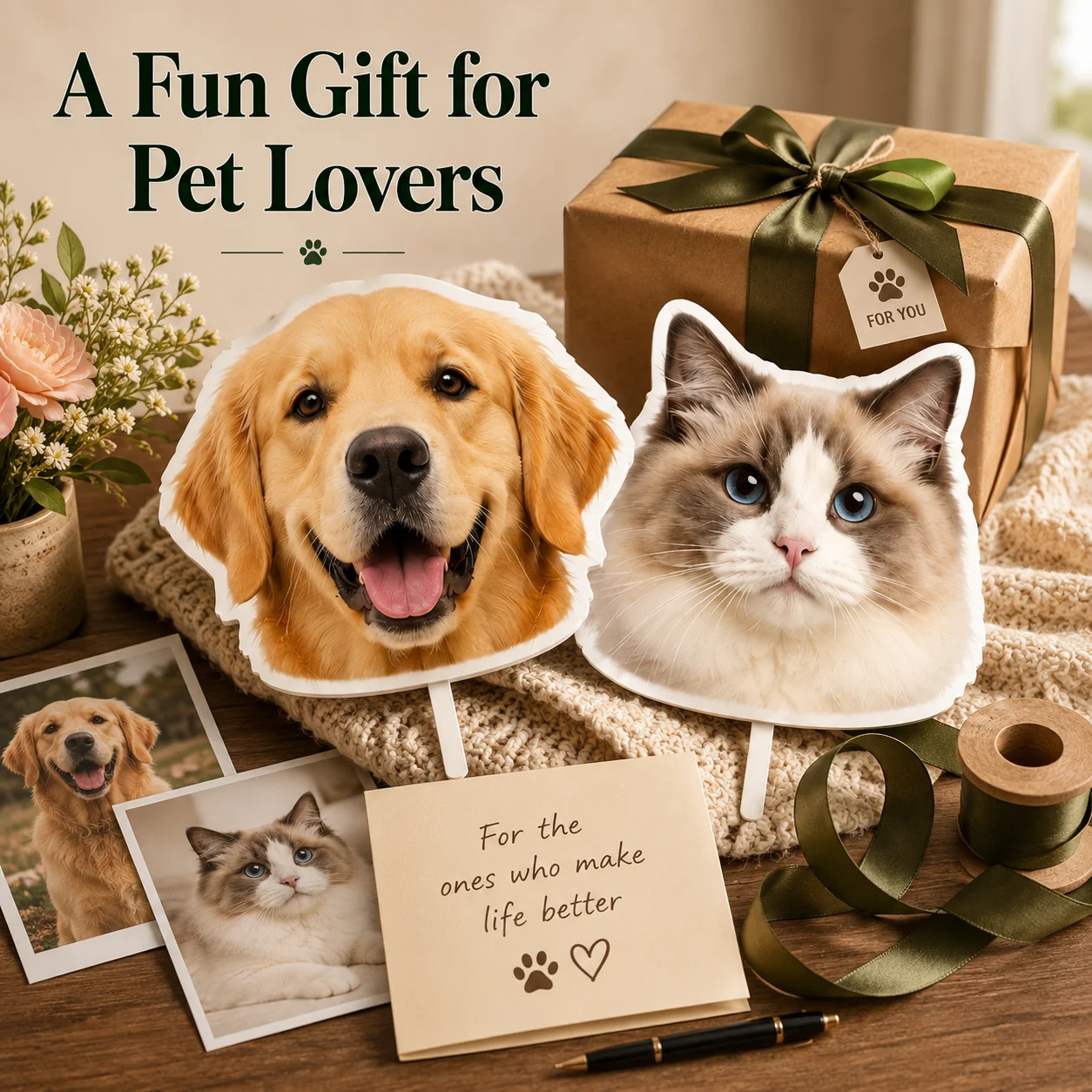 Custom Pet Face Handheld Sign Personalized Dog Cat Photo Cutout Prop Party Decoration Mascot Fan Gift For Pet Lovers