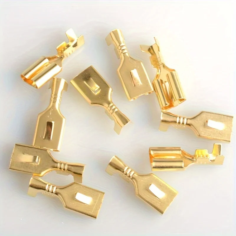 100pcs Brass Gilded 6.3MM/0.25in Female Spade Crimp Terminal Brass Wire Connector