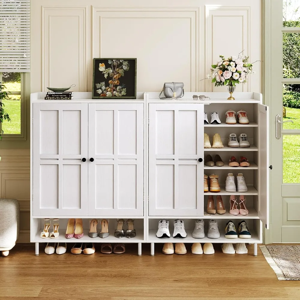 Armoire de rangement pour chaussures de 45 pouces, avec portes moulantes croisées, 3 étagères réglables et pieds en métal, étagère à chaussures pour porte d'entrée