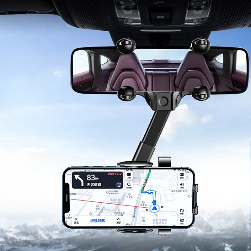 SEAMETAL Car Rearview Mirror Phone Holder 360° Retractable Cell Phone Holder Clip For Phone GPS Support Mobile Phone Mount Stand