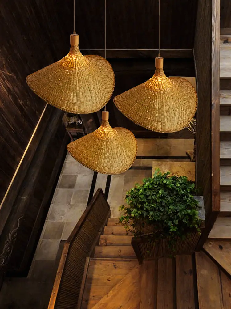 Bamboo woven pendant light, new Chinese tea room Zen style, Southeast Asian Japanese creative straw hat light pendant light