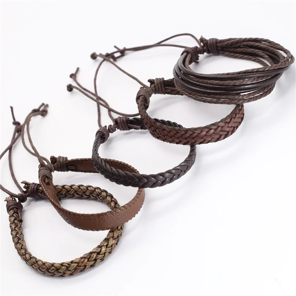 10 Teile/satz Schwarz Wrap Woven Neue Mode Handgemachte Männer Armbänder Männlichen Frauen Leder Armbänder Männer Armreif Großhandel Schmuck Geschenk – Detail 26
