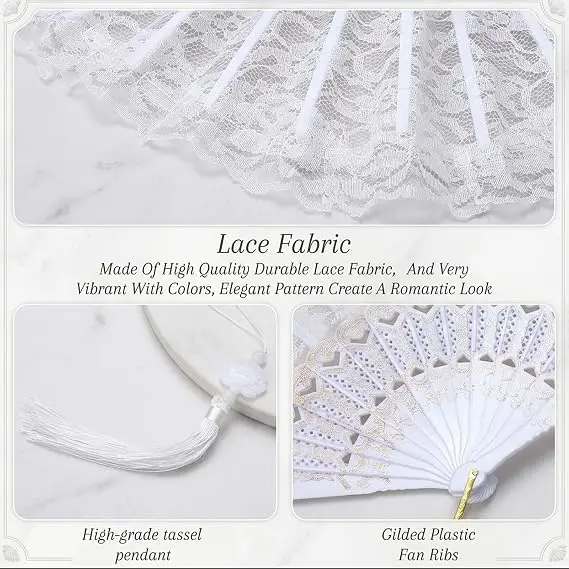 Foldable Lace Fan Handheld Chinese Folding Fan Hand Held Folding Fans Tassel for Weddings, Decorations, Dancing Parties and More