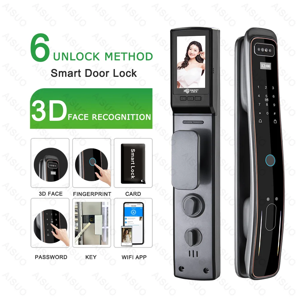 

New Arrival Fully Automatic Smartlock Face Recognition Door Lock WIFI APP Digital Lock Fingerprint Card Password Key Smart Lock