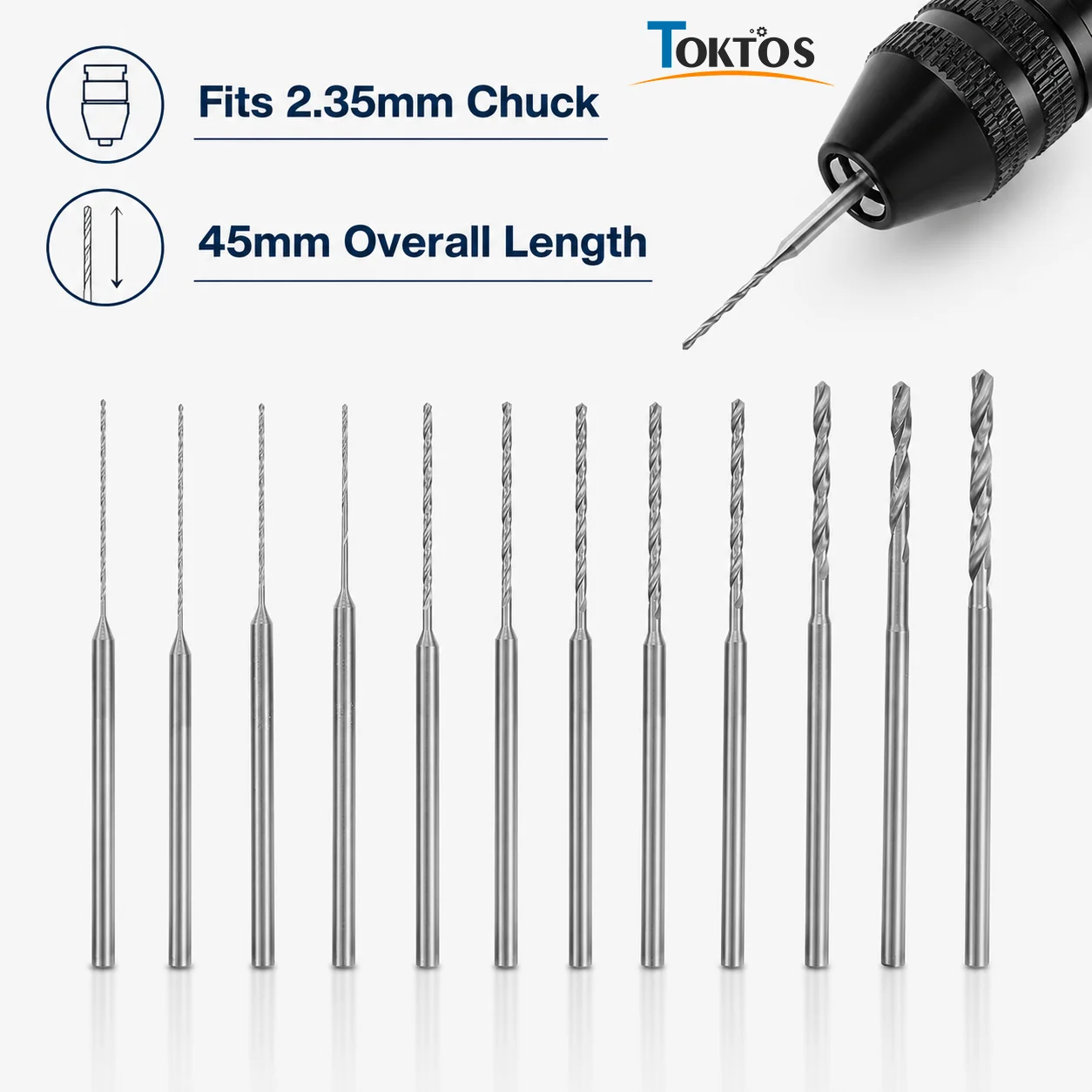 TOKTOS 10PCS HSS Micro Drill Bits 0.5-2.3mm 2.35mm Shank Precision Twist Drill Set for Jewelry Making Metalworking DIY Tools