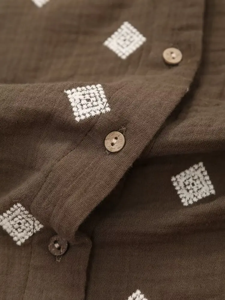 Maxdutti Summer Blouse Women Tops French Countryside Style Embroidered Shirt For Women Tops