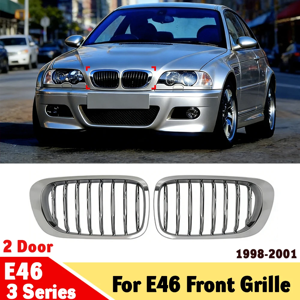 

For BMW E46 3 Series Coupe 1998-2001,Carbon Chrome Single Slat Kidney Grille,Pre-Facelift Exterior Styling Upgrade
