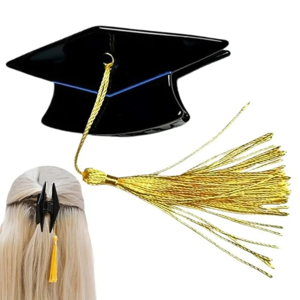 1/2 Peças Presilha de Cabelo Decorativa para Formatura, Acessório de Cabelo Portátil com Chapéu Doutoral e Borla Amarela