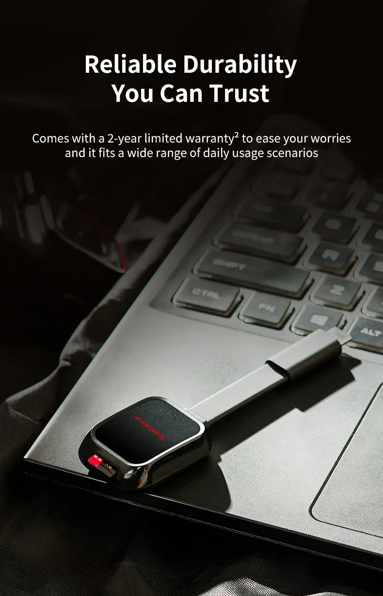 SanDisk QuickFlow microSD-Kartenleser B751 USB-C 3.2 Gen 1 250MB/s Lesegeschwindigkeit 170MB/s Schreibgeschwindigkeit für UHS-I UHS-II microSDHC microSDXC – Detail 6