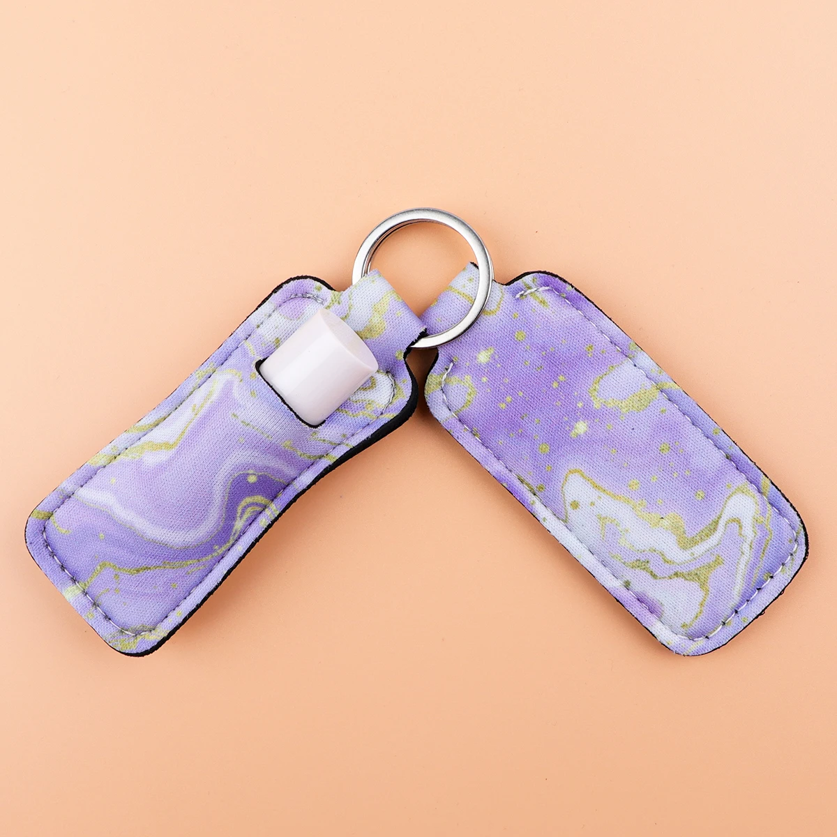 Marble Pattern Lipstick Holder Keychain Portable Lipstick Cases Cover Balm Holders Keyring Gifts Bag Travel Accessories