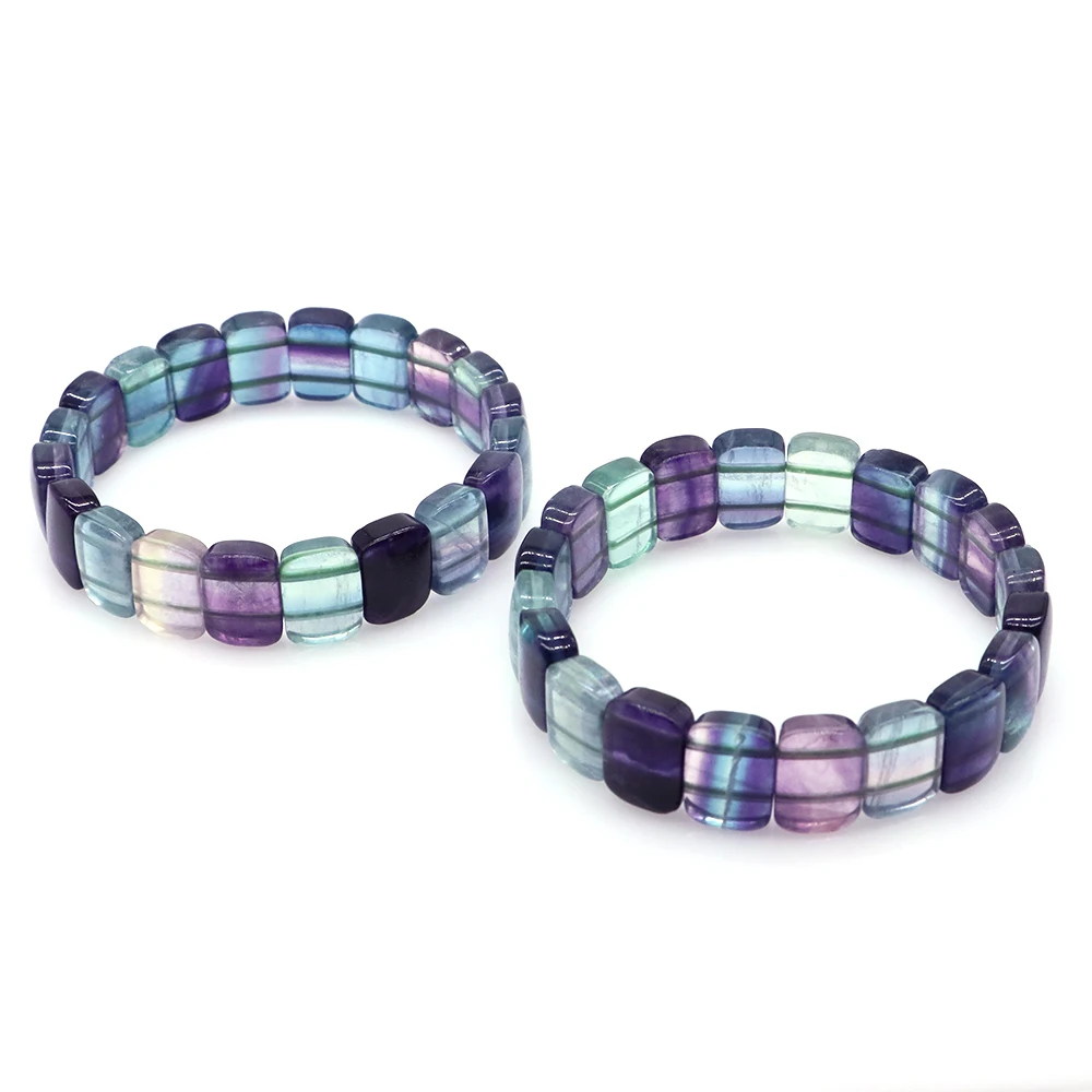 Natural Stone Rainbow Fluorite Square Bamboo Nodes Lucky Beads Bracelet Women Elegant Reiki Healing Crystal Bangle Jewelry GiftS