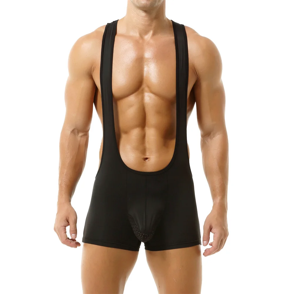 

Men's Ice Silk One-piece Boxer Shorts Bodysuits Mesh Bulge Pouch Breathable Leotards Wrestling Singlet Sexy Underwear Jumpsuits