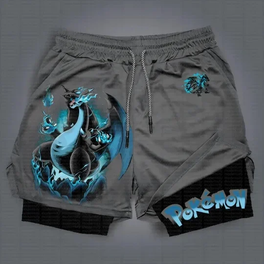 

2026 Men's and Women's Casual Pokemon Cartoon Street Shorts, Fitness Bike Running Beach Shorts