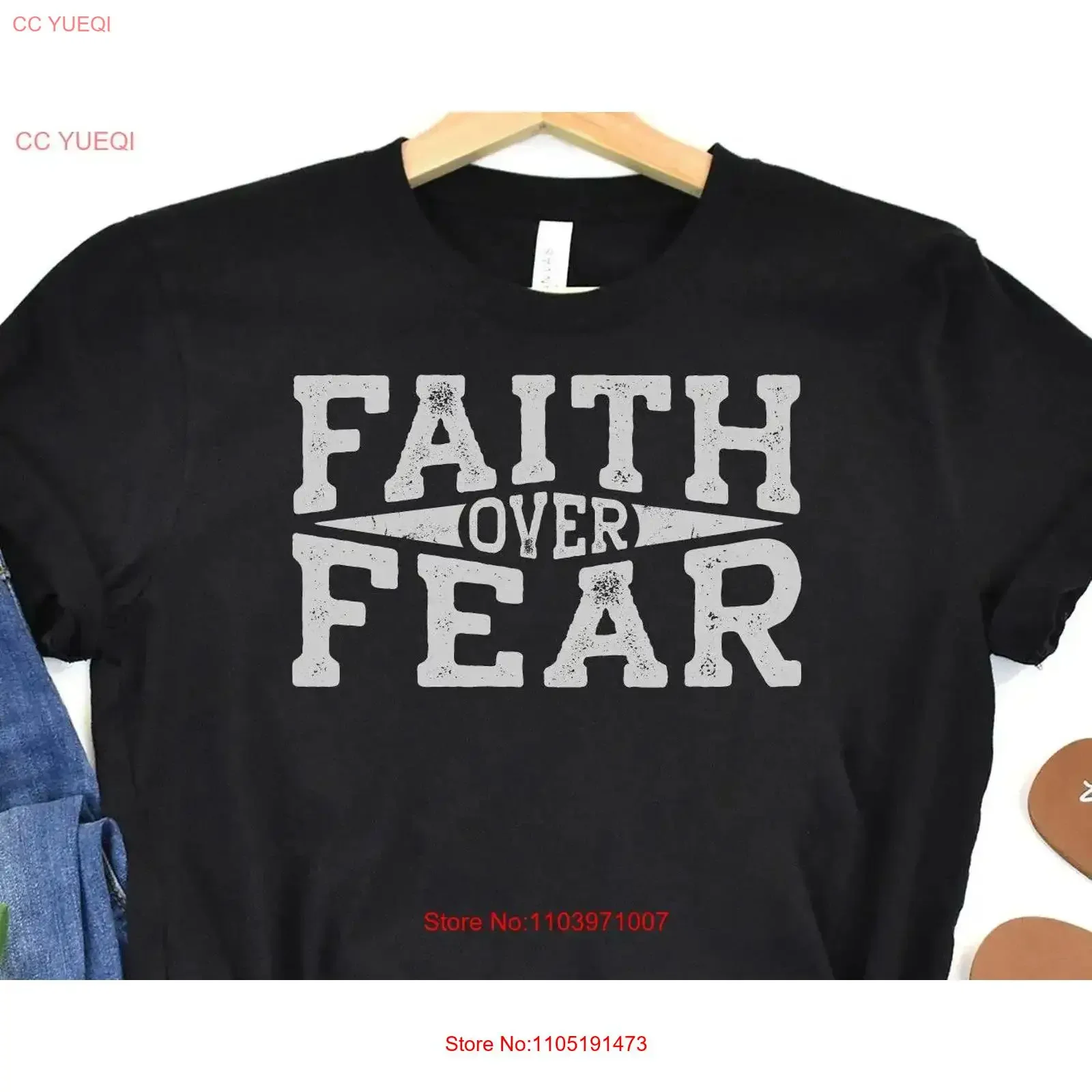 

Футболка «Вера над страхами» с библейским стихом, христианская одежда для христианцев, мягкая и удобная футболка, винтажная стираная дышащая универсальная одежда